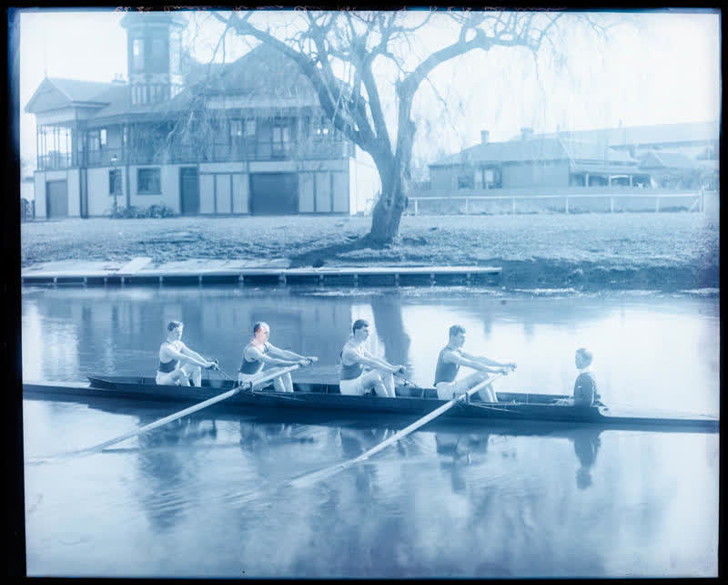 Glass Plate Negative: Five figures in boat, 1906