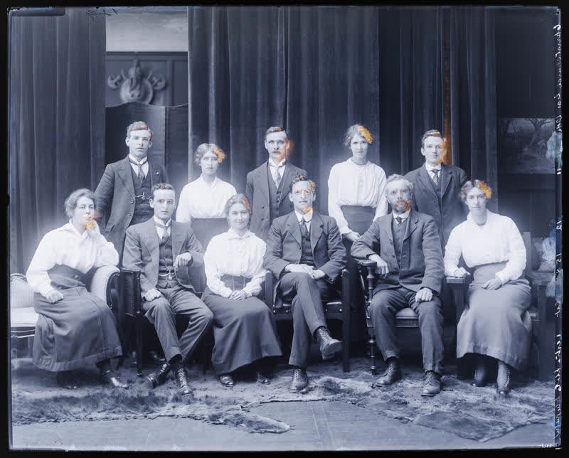 Glass Plate Negative: Six men and five women, 1916