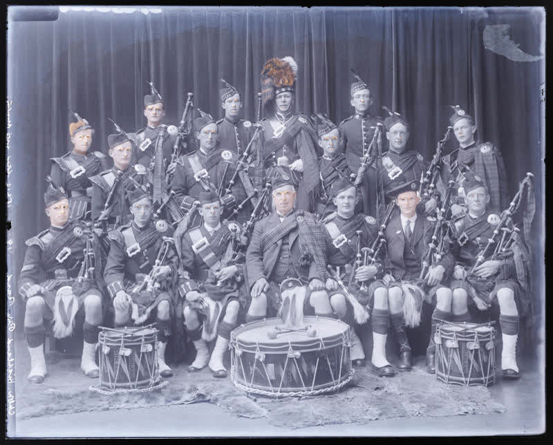 Glass Plate Negative: Christchurch Highland Pipe Band, 1920