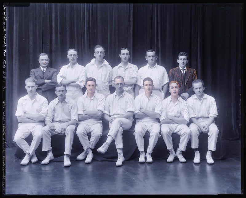 Glass Plate Negative: West Christchurch Senior Cricket Team, 1921, 1921