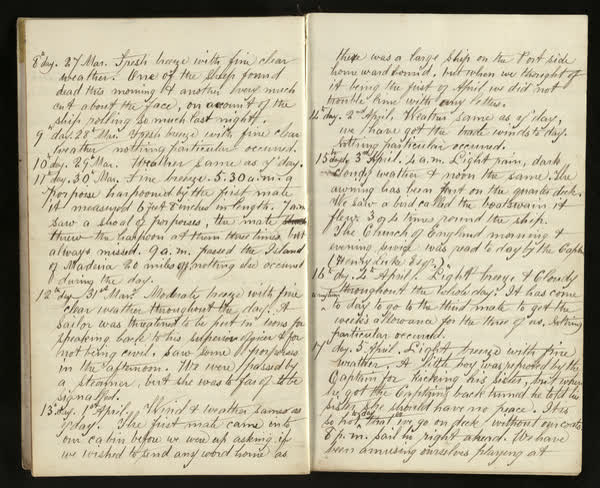 John Richardson shipboard diary, spread 10 of 15, Archive 358, 1864