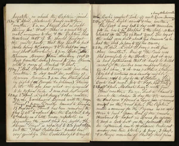 John Richardson shipboard diary, spread 11 of 15, Archive 358, 1864