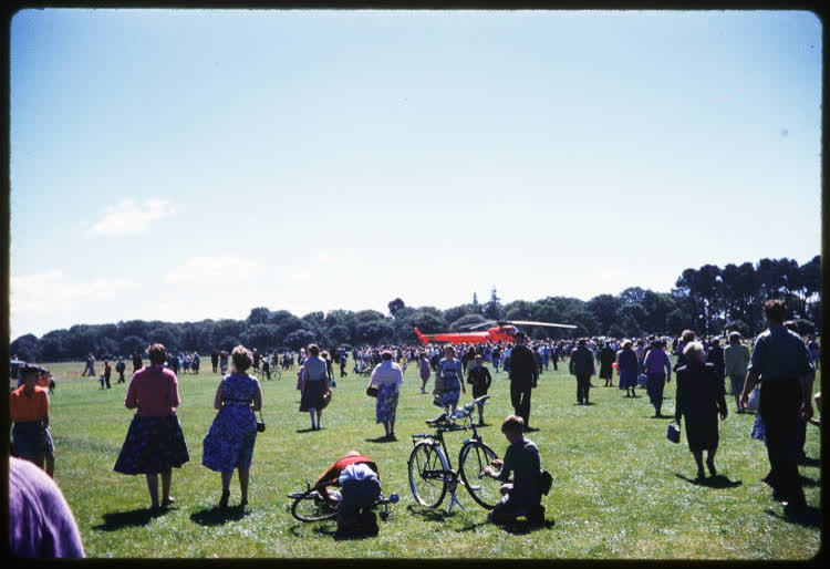 Helicopter in Hagley Park, 1950