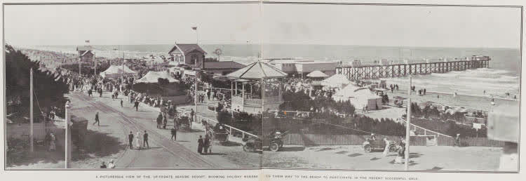 Where Holiday Crowds Assemble in their Pursuit of Rest and Enjoyment. The Popular Christchurch Summer Resort, New Brighton, 1915