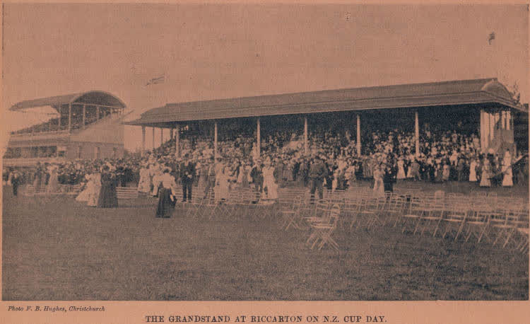 The Grandstand at Riccarton on N.Z. Cup Day, 1898