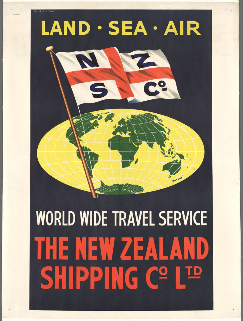 "Land Sea Air World Wide Travel Service The New Zealand Shipping Co Ltd", 1950