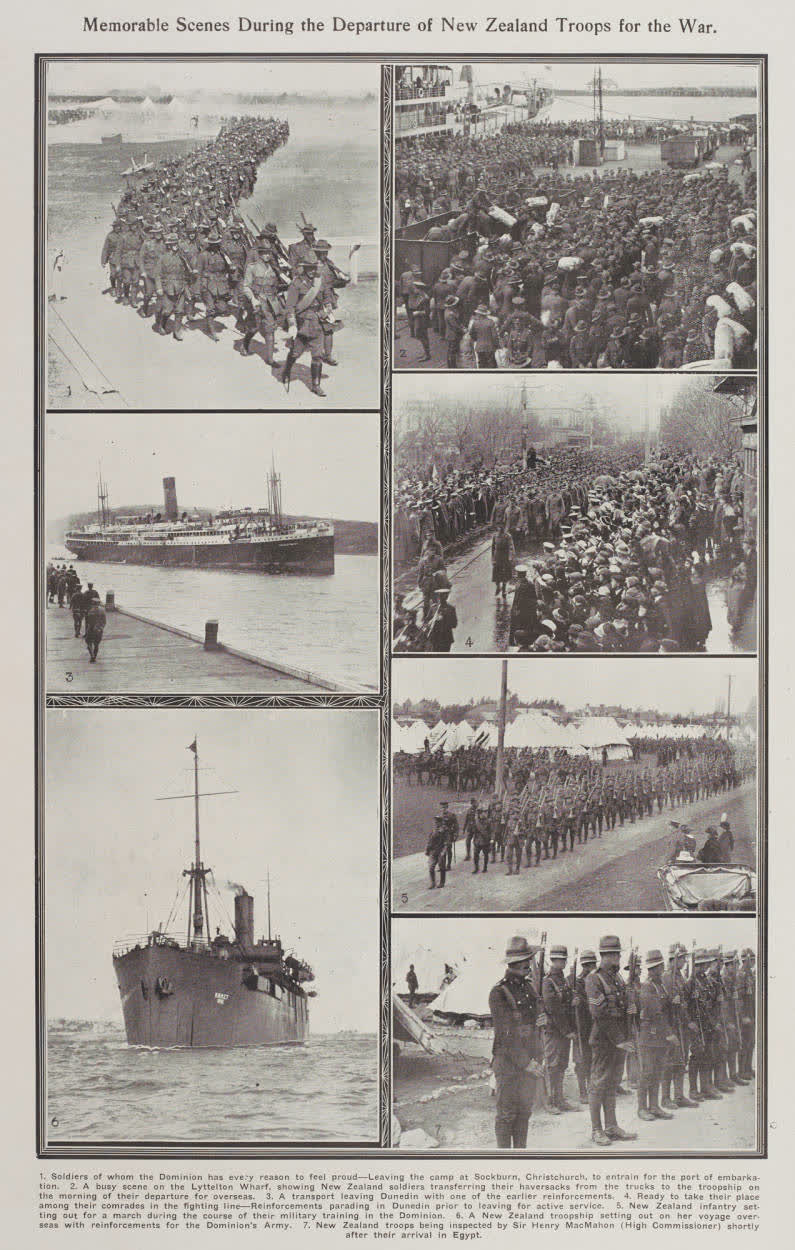 Memorable scenes during the departure of New Zealand troops for the war, 1919