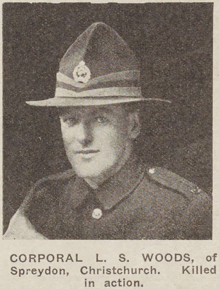 Corporal L. S. Woods, of Spreydon, Christchurch, 1919