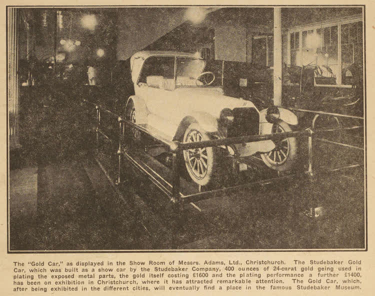 The 'Gold Car,' as displayed in the Show Room of Messrs, Adams, Ltd., Christchurch, 1918