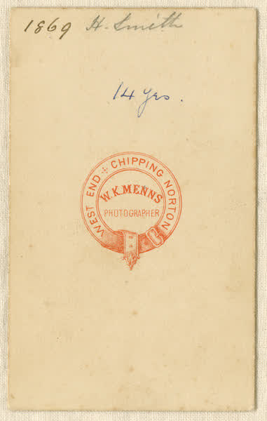 Henry Smith, 1869, photograph reverse, 1869