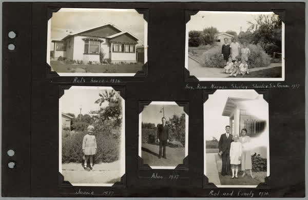 Family portraits of Walsh family and a family home, 1936