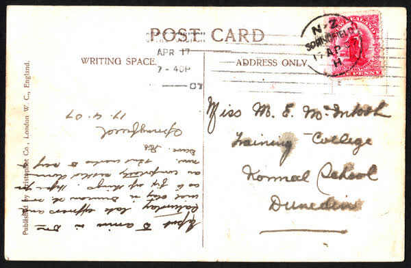 Back of "Souvenir Christchurch (N.Z) Exhibition 1906/7" postcard, 1900