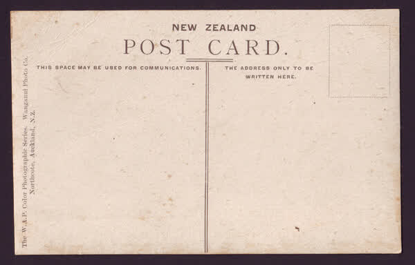 Back of "N.Z Int Exhibition Christchurch, General View" postcard, 1900