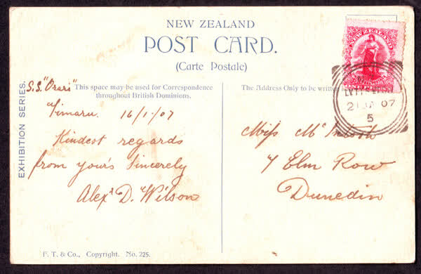 Back of "Main entrance New Zealand exhibition" postcard, 1900