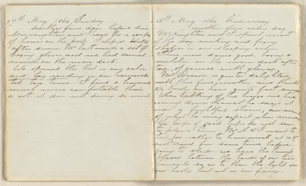 Charles E. D. Goff shipboard diary, spread 9 of 63, Archive 786, 1864