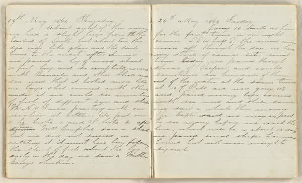 Charles E. D. Goff shipboard diary, spread 10 of 63, Archive 786, 1864