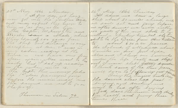 Charles E. D. Goff shipboard diary, spread 12 of 63, Archive 786, 1864