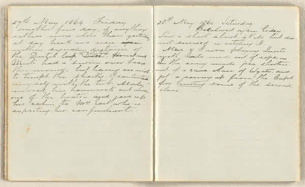 Charles E. D. Goff shipboard diary, spread 14 of 63, Archive 786, 1864