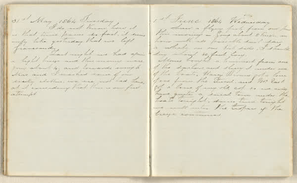 Charles E. D. Goff shipboard diary, spread 16 of 63, Archive 786, 1864