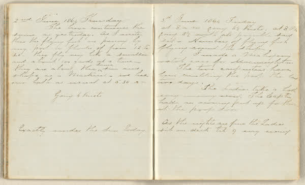 Charles E. D. Goff shipboard diary, spread 17 of 63, Archive 786, 1864