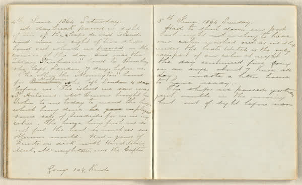 Charles E. D. Goff shipboard diary, spread 18 of 63, Archive 786, 1864