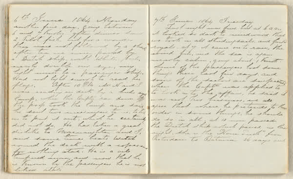 Charles E. D. Goff shipboard diary, spread 19 of 63, Archive 786, 1864