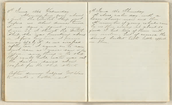Charles E. D. Goff shipboard diary, spread 20 of 63, Archive 786, 1864