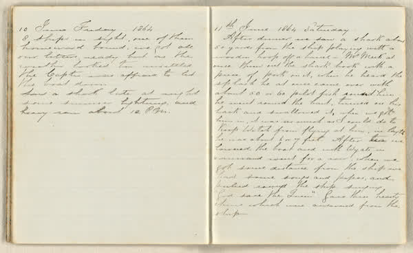Charles E. D. Goff shipboard diary, spread 21 of 63, Archive 786, 1864