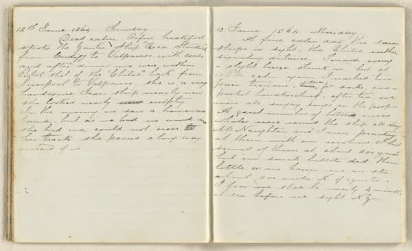 Charles E. D. Goff shipboard diary, spread 22 of 63, Archive 786, 1864