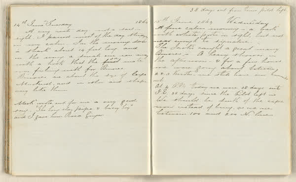 Charles E. D. Goff shipboard diary, spread 23 of 63, Archive 786, 1864