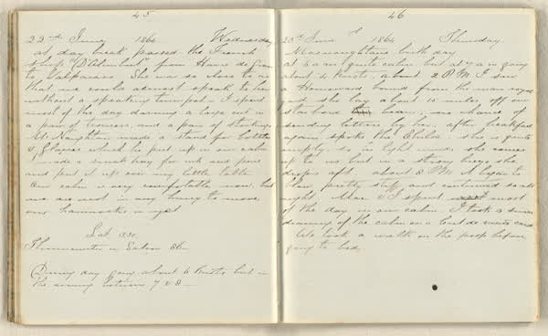Charles E. D. Goff shipboard diary, spread 28 of 63, Archive 786, 1864