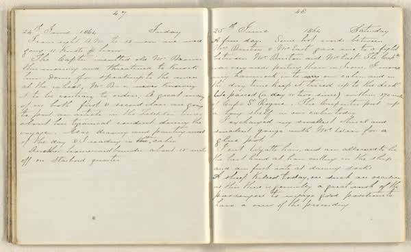 Charles E. D. Goff shipboard diary, spread 29 of 63, Archive 786, 1864