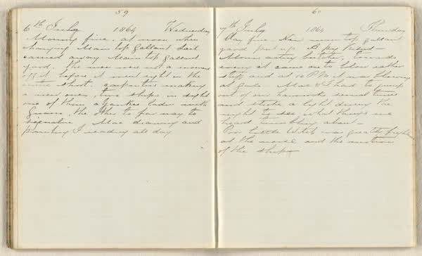 Charles E. D. Goff shipboard diary, spread 35 of 63, Archive 786, 1864