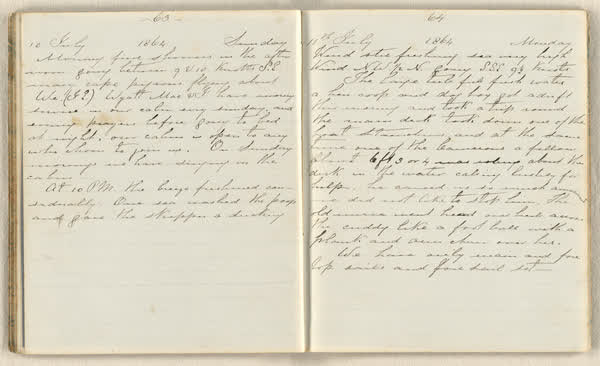 Charles E. D. Goff shipboard diary, spread 37 of 63, Archive 786, 1864