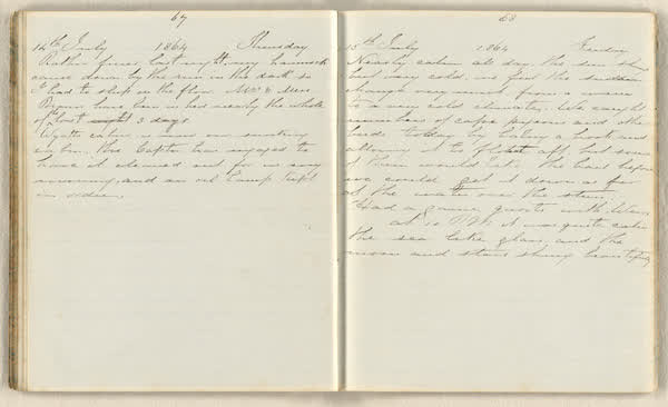 Charles E. D. Goff shipboard diary, spread 39 of 63, Archive 786, 1864