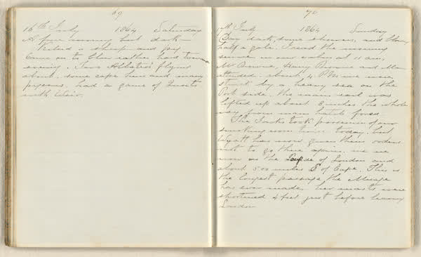 Charles E. D. Goff shipboard diary, spread 40 of 63, Archive 786, 1864