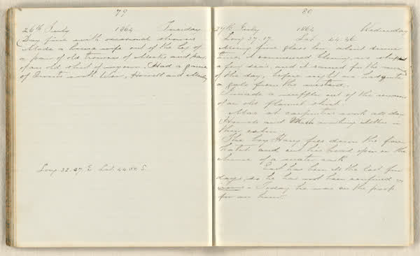 Charles E. D. Goff shipboard diary, spread 45 of 63, Archive 786, 1864