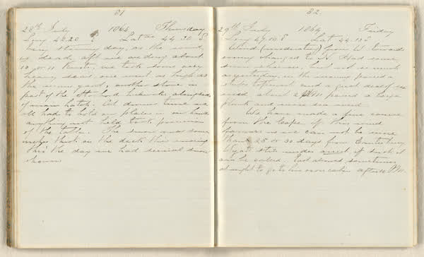 Charles E. D. Goff shipboard diary, spread 46 of 63, Archive 786, 1864