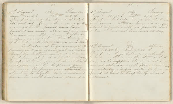Charles E. D. Goff shipboard diary, spread 53 of 63, Archive 786, 1864