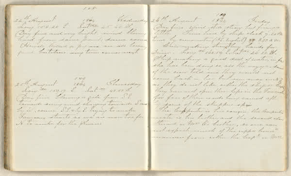 Charles E. D. Goff shipboard diary, spread 57 of 63, Archive 786, 1864