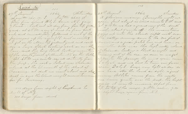 Charles E. D. Goff shipboard diary, spread 58 of 63, Archive 786, 1864