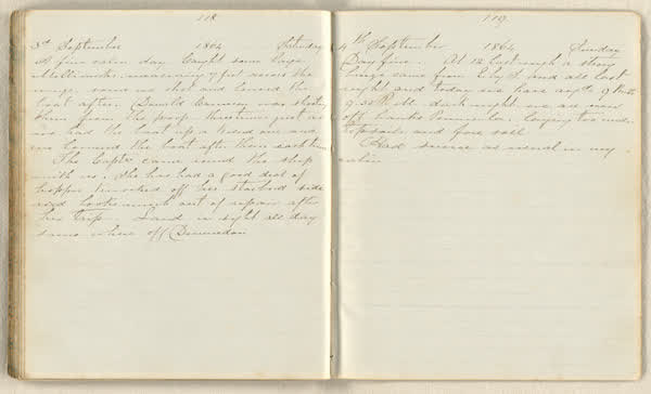 Charles E. D. Goff shipboard diary, spread 61 of 63, Archive 786, 1864