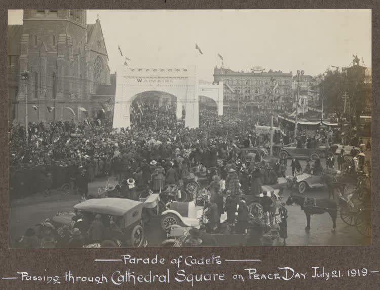 Peace celebrations. Cathedral Square, Christchurch, 1919, 1919