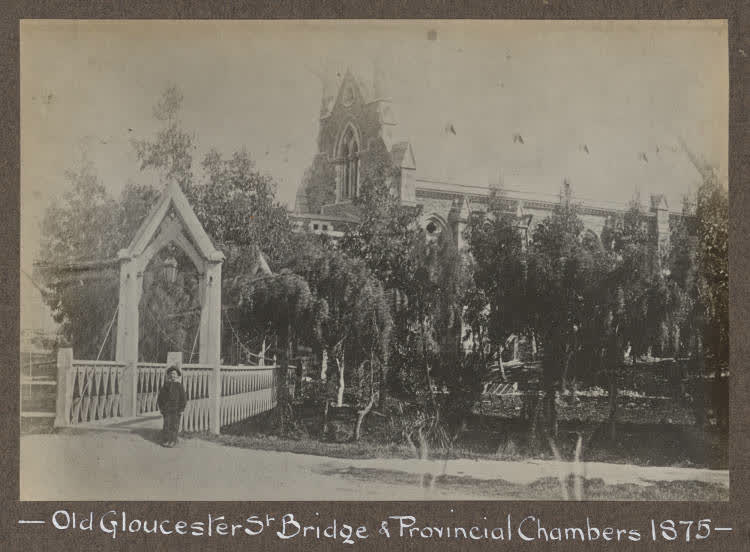 Gloucester Street footbridge, Christchurch, 1865, 1865