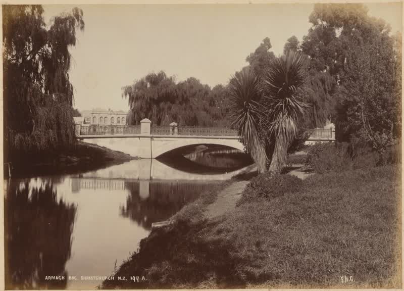 Armagh Bridge, Christchurch, NZ.  From the album: New Zealand Scenery, 1880
