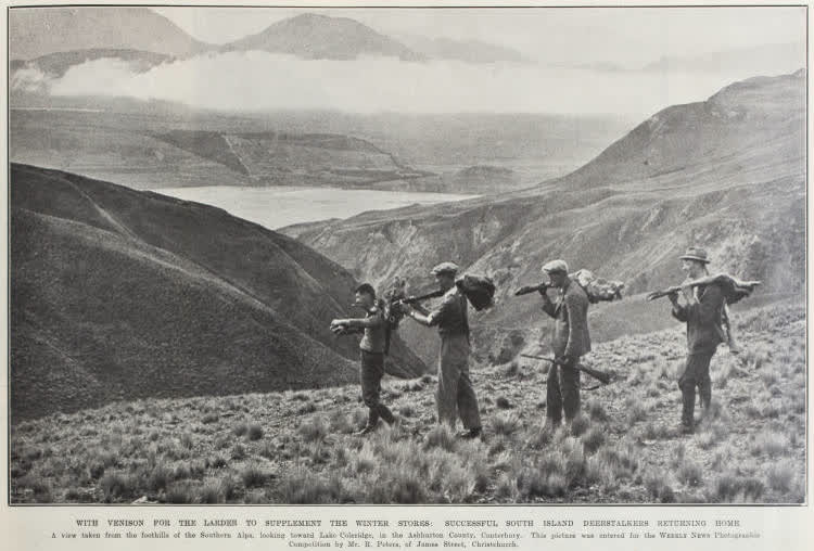 Successful South Island deerstalkers returning home, 1934