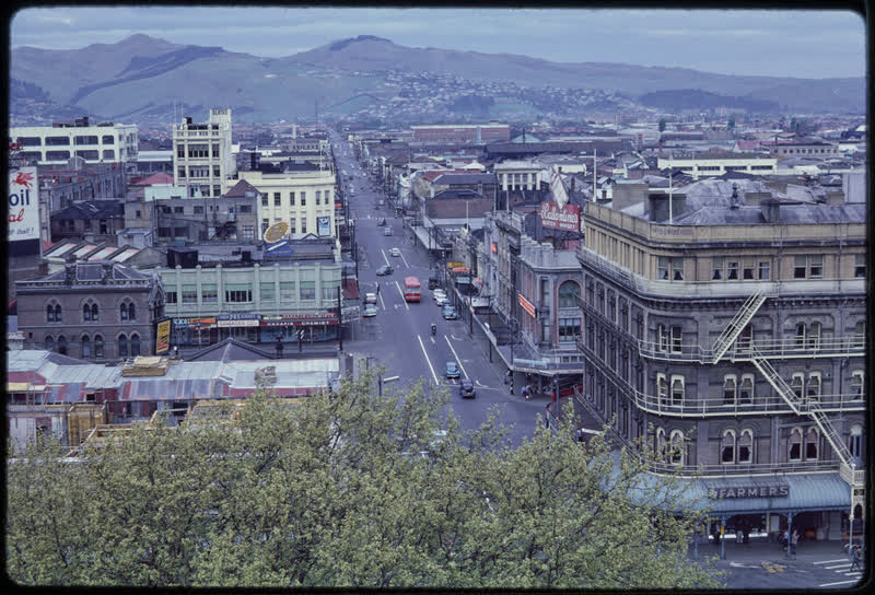 View south along Colombo Street from Christchurch Cathedral tower, 1962