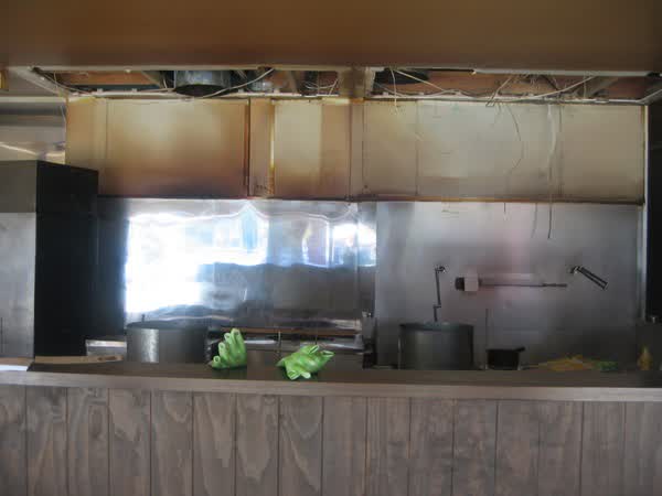 Commercial kitchen in abandoned restaurant, 2009