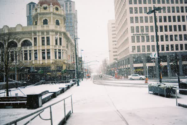 Regent Theatre and Worcester Street in the snow, 2005