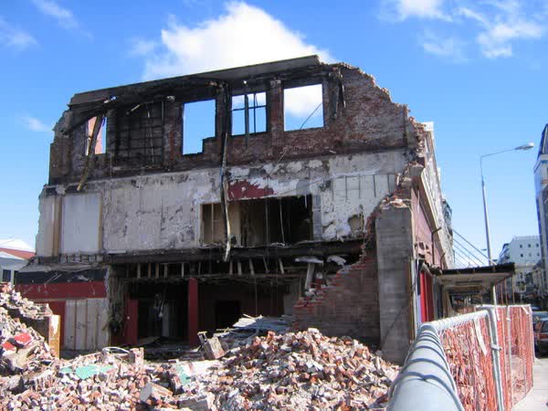 Demolished brick building on Cashel Street, 2005